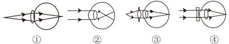 下列四幅图中，属于近视眼成像原理和远视眼矫正方法的分别是： 