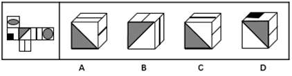 左边给定的是纸盒外表面的展开图，右边哪一项能由它折叠而成？请把它找出来。【2017江苏B089】 