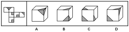 左边给定的是纸盒外表面的展开图，右边哪一项能由它折叠而成：【2017江苏B090】 