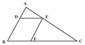 一块三角形农田ABC（如下图所示）被DE、EF两条道路分成三块。已知BD=2AD，CE=2AE，CF 
