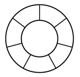 如图，两个同心圆构成的圆环被均匀地分割成7份，连同中间的小圆共8个区域。若要给这8个区域着色，至少需 