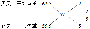 某单位为全体员工进行体检，平均体重是57.5公斤。其中，男员工的平均体重是62.5公斤，女员工的平均 