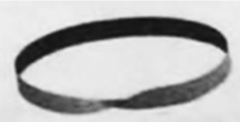 如图所示是一条麦比乌斯带，它是将一条带子的两端扭转180度后结合而成的。麦比乌斯带的概念被广泛地应用 