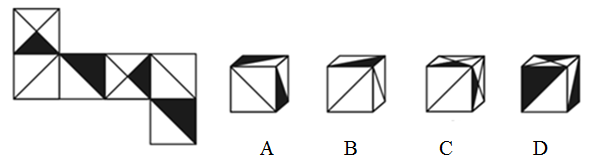 下面四个所给的选项中，哪一选项的盒子不能由平面图形折成？【2019四川下半年060】 