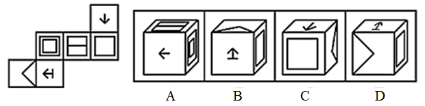 左边给定的是纸盒外表面的展开图，右边哪一项能由它折叠而成：【2018浙江A004/浙江B084】 