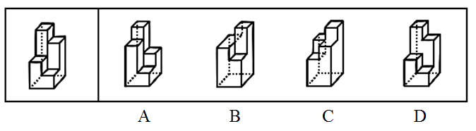 下图为给定的多面体，下面哪项多面体能与该多面体拼接成实心的长方体？【2018四川下半年062】 