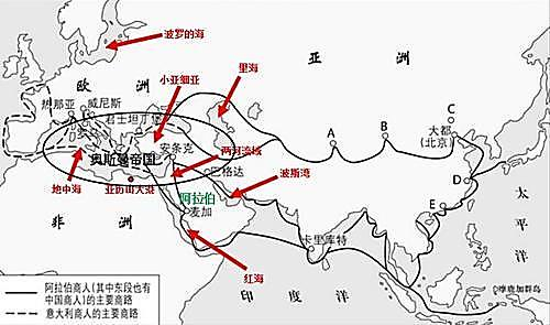 下列文字中加粗部分存在错误的是：古代的东西方商路主要有三条：一条是从中亚由陆路沿里海、波罗的海（A） 