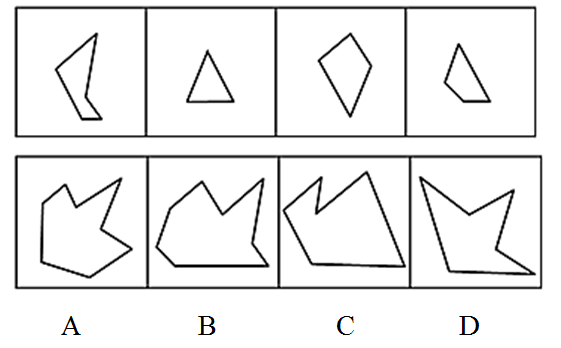 下边四个图形中，只有一个是由上边的四个图形拼合（只能通过上、下、左、右平移）而成的，请把它找出来。【 