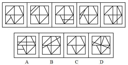 在题干中给出一套图形，其中有五个图，这五个图呈现一定的规律性。在给出的另一套图形中，有四个图，从中选 