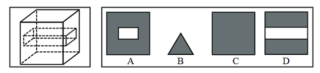 左图为给定的立体，从任意角度剖开，右边哪一项不可能是它的截面图？【2019江苏B090】 