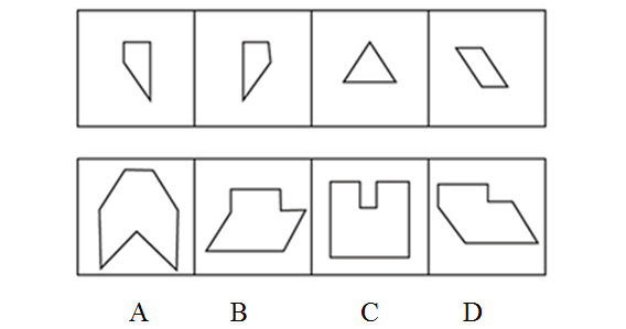 选项的四个图形中，只有一个是由题干中的四个图形拼合（只能上、下、左、右平移）而成的，请把它找出来：【 