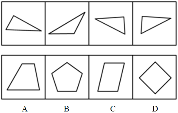 下边四个图形中，只有一个是由上边的四个图形拼合而成的，请把它找出来。【2011江苏B107】 