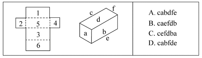 左图是右图的平面展开图，数字与字母一一对应，与123456可以对应的是：【2020上海A043/上海 