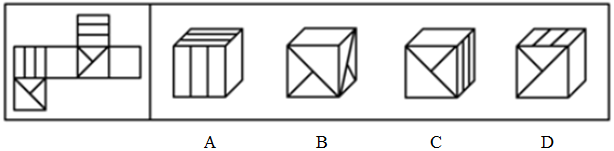 左边给定的是纸盒的外表面，下面哪一项不能由它折叠而成：【2011内蒙古073】 