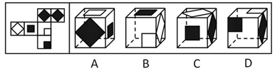左边给定的是纸盒外表面的展开图，右边哪一项能由它折叠而成：【2014江苏A058】 