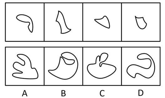 下面四个图形中，只有一个是由上边的四个图形拼合（只能通过上、下、左、右平移）而成的，请把它找出来。【 