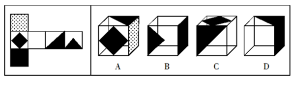 左边给定的是纸盒外表面的展开图，右边哪一项能由它折叠而成：【2014江苏C053】 