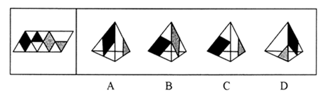 下面四个所给的选项中，哪一项能折成左边给定的图形：【2015江苏A058】 