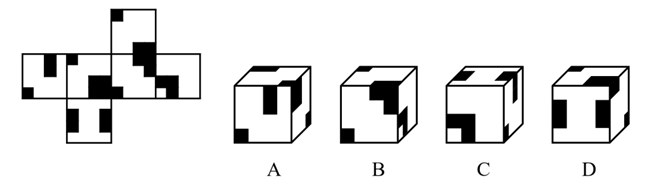 左边给定的是纸盒的外表面，下面哪一项能由它折叠而成？【2020山东049】 