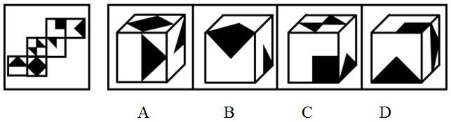 左边是给定纸盒的外表面，右边哪一项能由它折叠而成？【2016四川下半年063】 