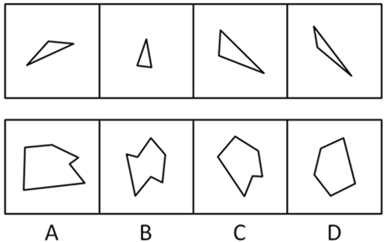 选项的四个图形中，只有一个是由题干的四个图形拼合而成的，请选出来：【2009江苏B099】 