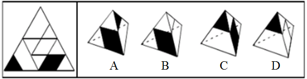 左边给定的是纸盒外表面的展开图，右边哪一项能由它折叠而成：【2011江苏A052/江苏113/江苏C 