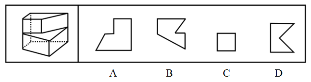 左图为所给的立体图形，将其从任一面剖开，右边哪一项不可能是该立体图形的截面？【2021山东048】 