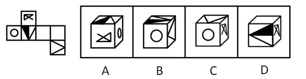 左边给定的是正方体的外表面展开图，下面哪一项能由它折叠而成？【2015上海B050】 
