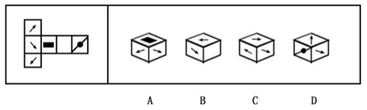 左边给定的是纸盒的外表面，下面哪一项能由它折叠而成：【2008湖北省（B卷）055】 
