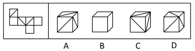 左边给定的是正方体的外表面展开图，右边哪一项能由它折叠而成？【2008江苏B087】 