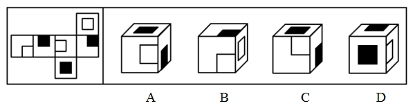左图是给定纸盒的外表面，下面哪项能由它折叠而成？【2022国考副省级080】 