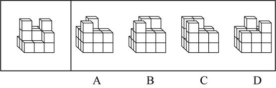 下列选项，能与左侧立体图形组成3×3×4的立方体的是：【2021广东思维能力068】 