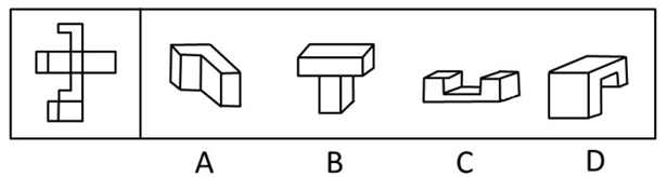 下面左边的图形折叠后将成为右边四个图形中的一个。请选出折叠后的正确图案。【2008吉林甲052】 