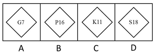 以下的四边形中，每个都包括一个大写字母和一个数字，请选出与其他三个差别最大的图形。【2008吉林甲0 