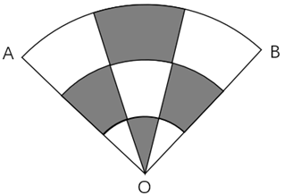有一个花坛的形状是一个直角扇形，由三个半径分别为1、2、3米的圆弧构成现用两条线段将此扇形圆心角平均 