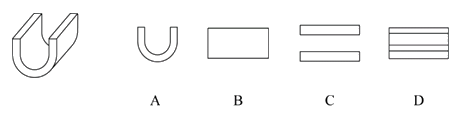 左图为给定的立体图形，从任一角度看，下面哪项不可能是该立体图形的视图？【2023国考行政执法076】 