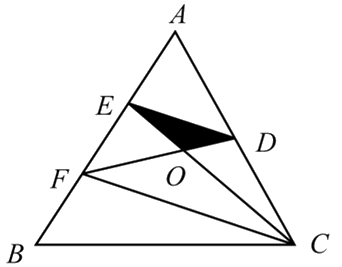 一个三角形公园ABC内的道路如下图中实线所示。已知AE=EF=FB，AD=DC，且黑色部分为人工湖。 