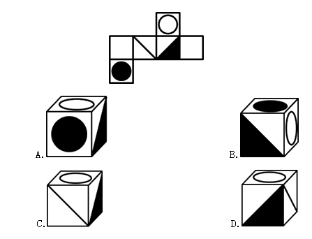 一正方体沿某棱角展开的平面图形如下所示，请根据其平面图形各面上的图案，判断这个正方体可能是：【202 