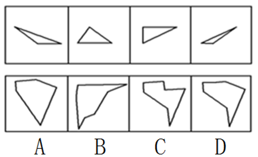 选项的四个图形中，只有一个是由题干的四个图形拼合而成的，请选出来：【2009江苏B100】 