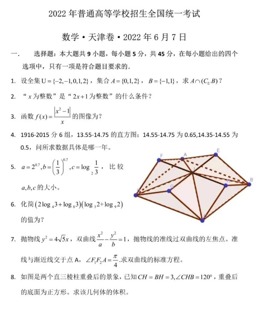 2022年天津高考数学试卷真题